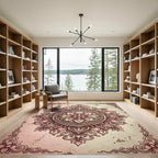 Vintage Dusty Rose Floral Medallion Rug