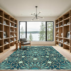 Teal Geometric Starburst Mosaic Rug