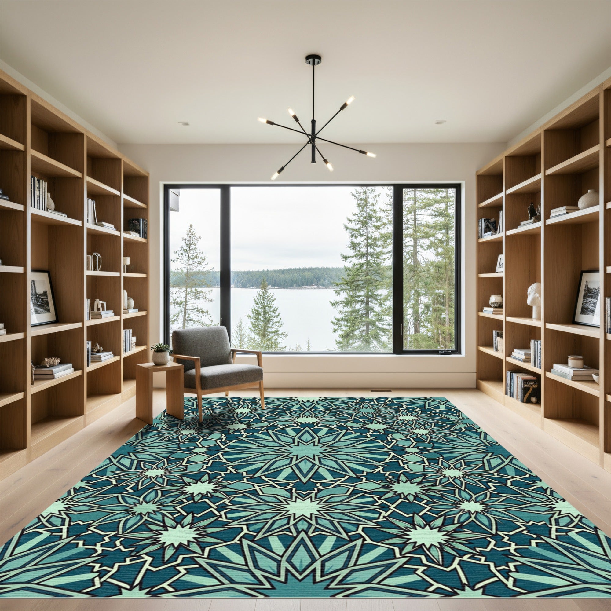 Teal Geometric Starburst Mosaic Rug