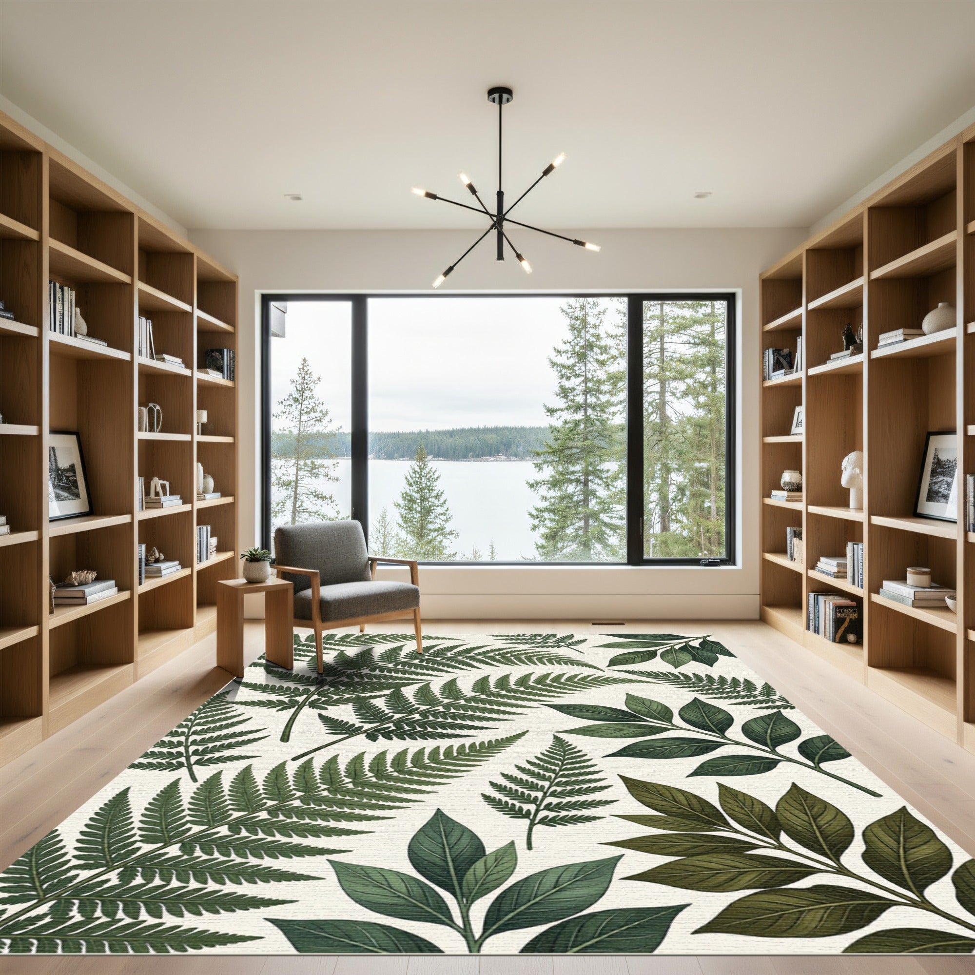 Lush Botanical Forest Fern Foliage Rug
