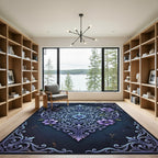 Royal Purple Floral Scrollwork Heart Rug