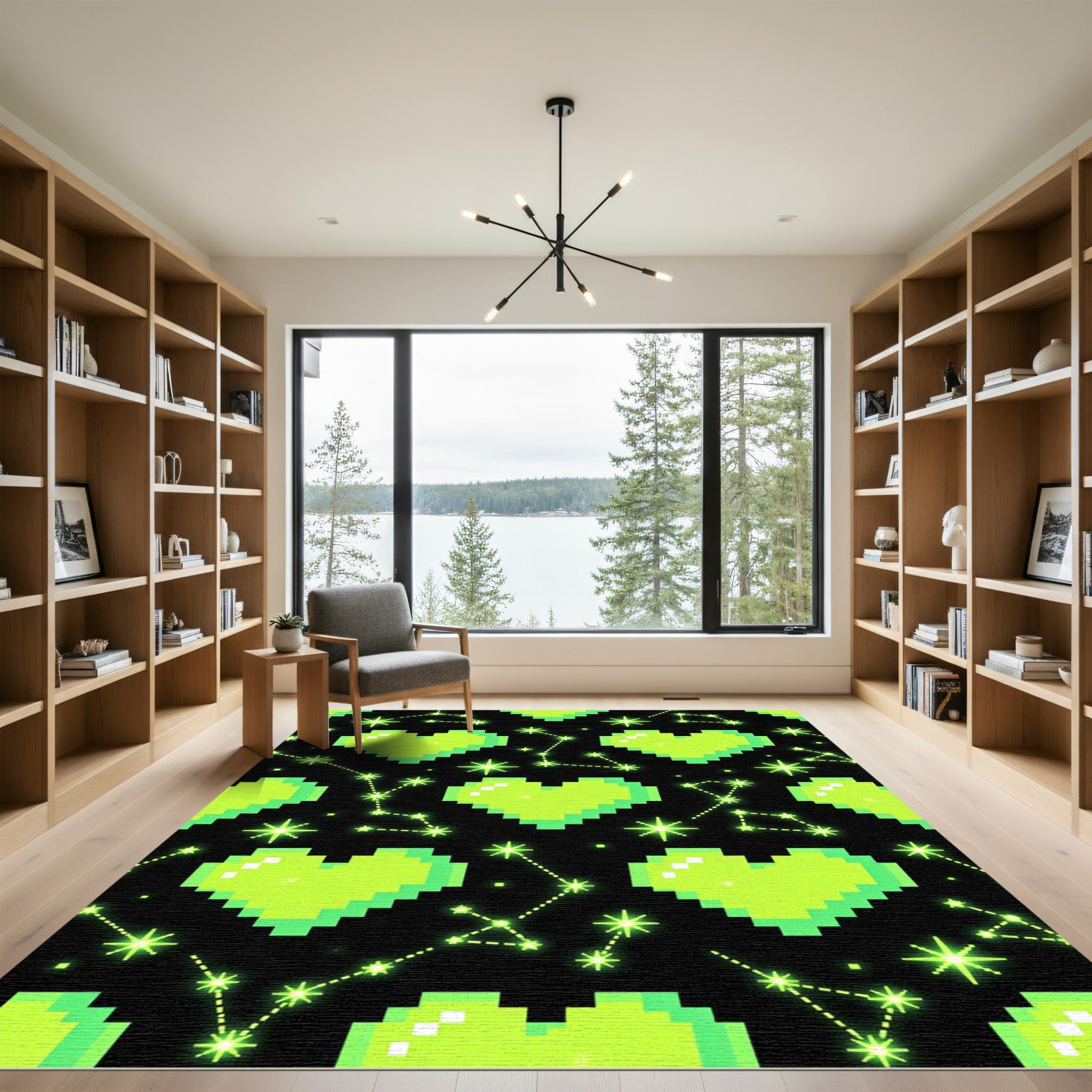 Neon Pixel Heart Celestial Constellation Rug