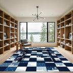 Midnight Winter Forest Checkerboard Grid Rug