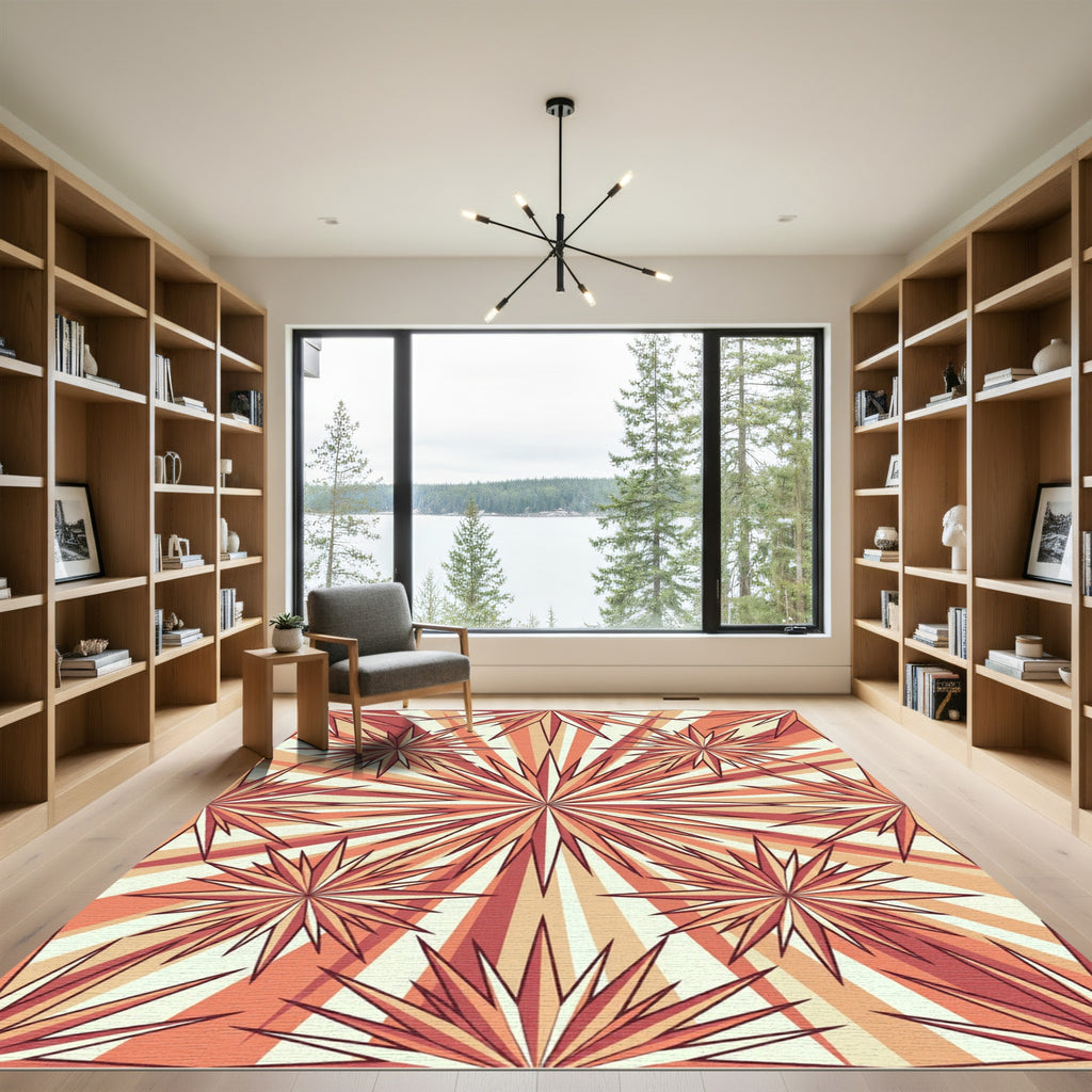 Coral Burst Starburst Radiating Rug