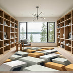 Geometric Abstract Blocks Ochre White Rug