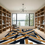 Modern Black and Ochre Geometric Intersect Rug
