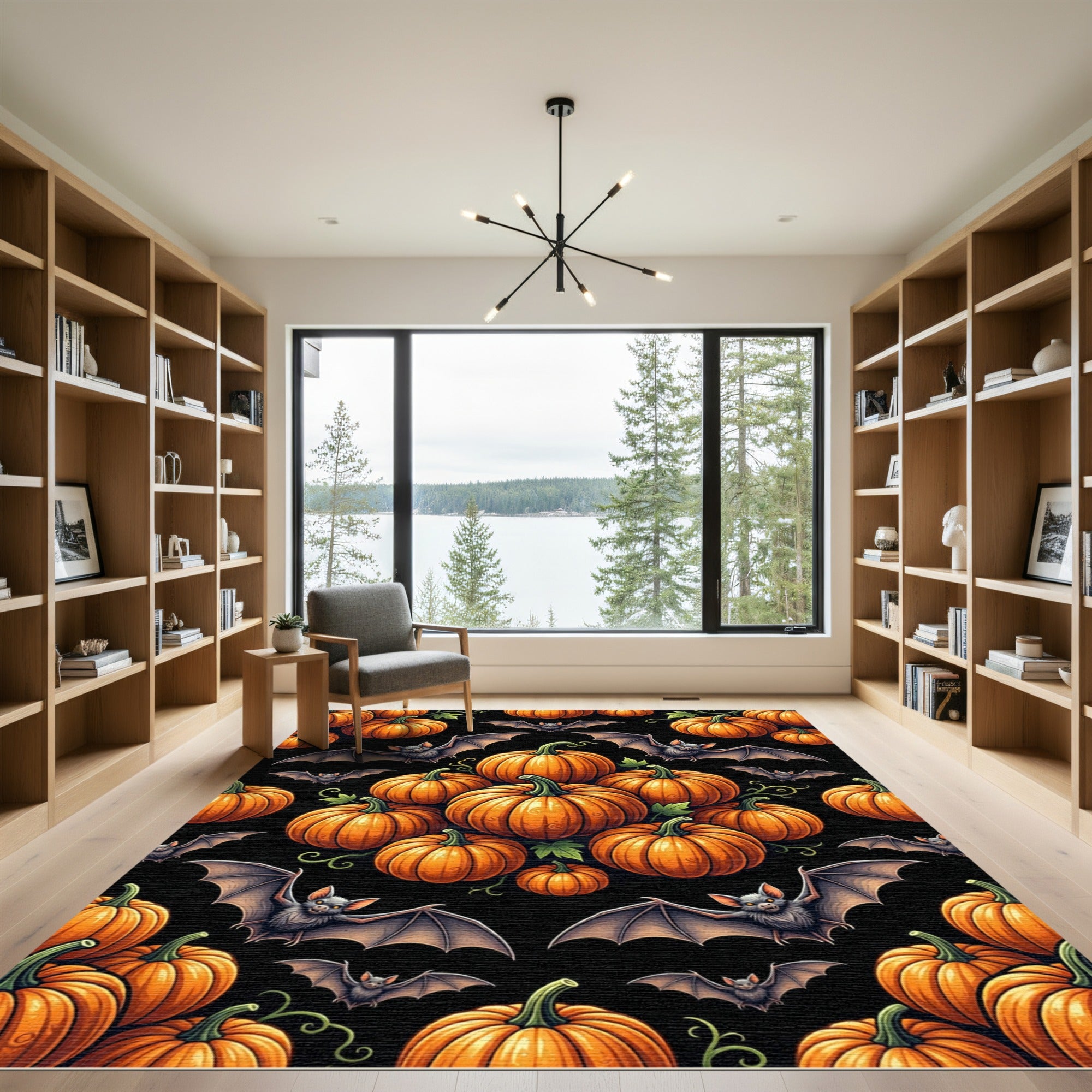 Spooky Halloween Pumpkins and Bats Rug