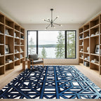 Modern Navy Blue Interlocking Geometric Lattice Rug