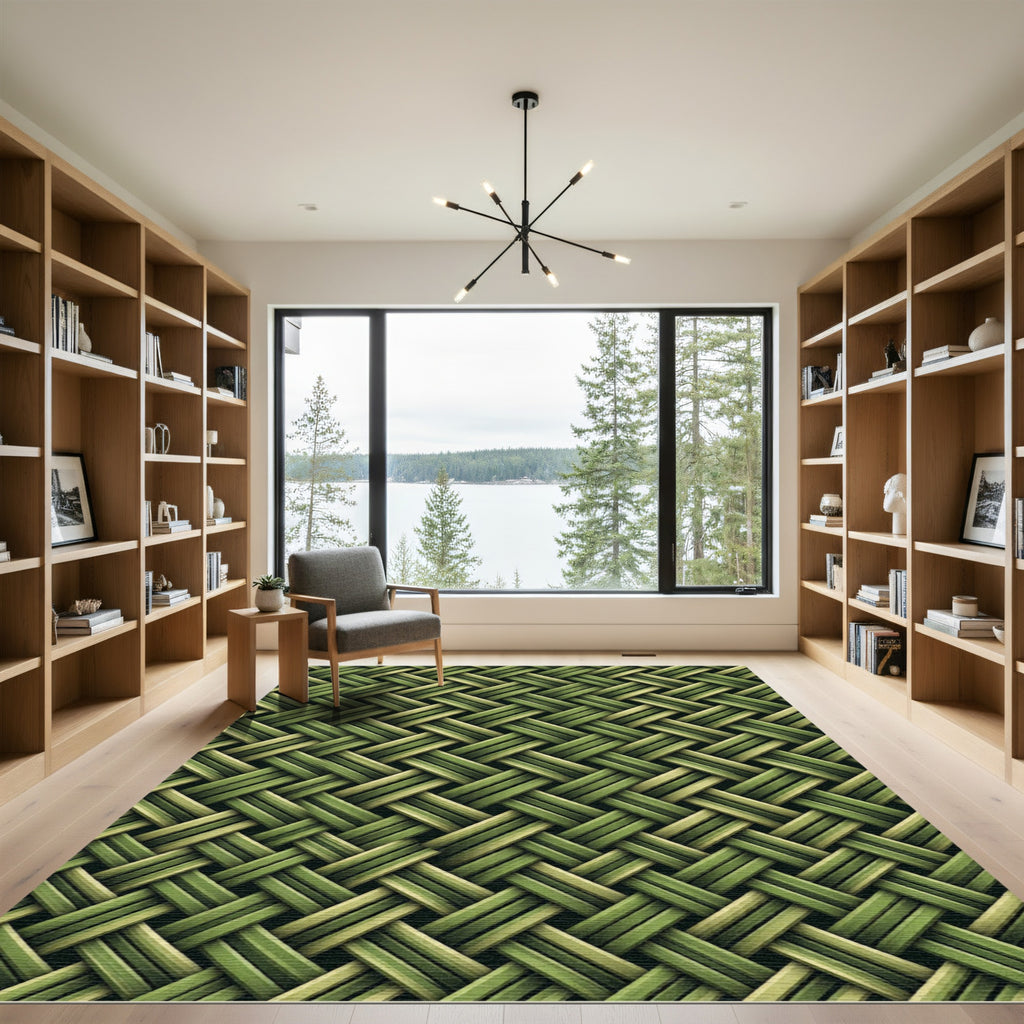 Olive Green Woven Basket Tweed Rug