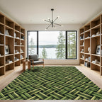 Olive Green Woven Basket Tweed Rug