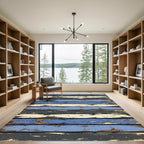 Distressed Wood Plank Blue Gray Beige Rug