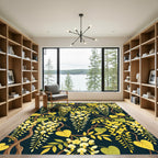 Golden Wisteria Botanical Dark Navy Art Rug