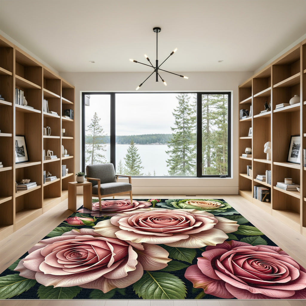 Blush Pink Roses Garden Close Up Rug