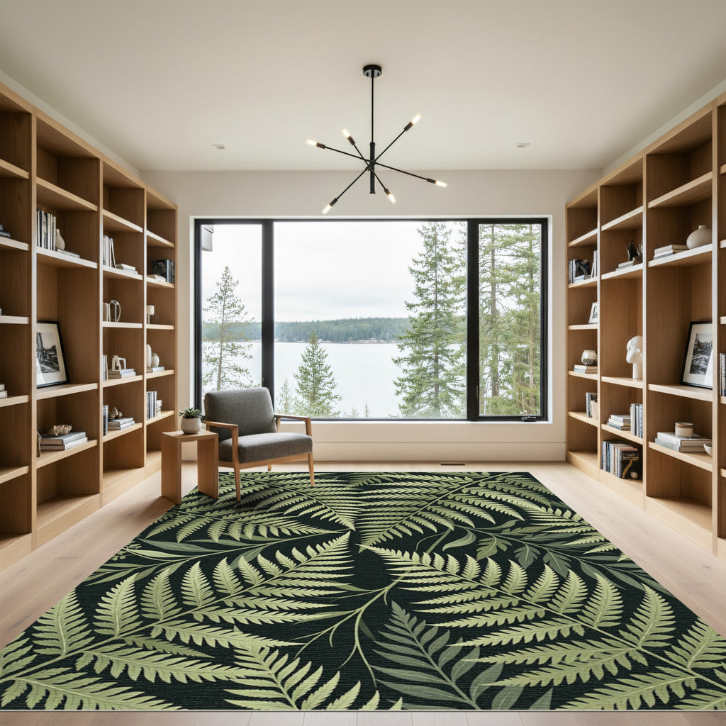 Lush Green Botanical Fern Rug