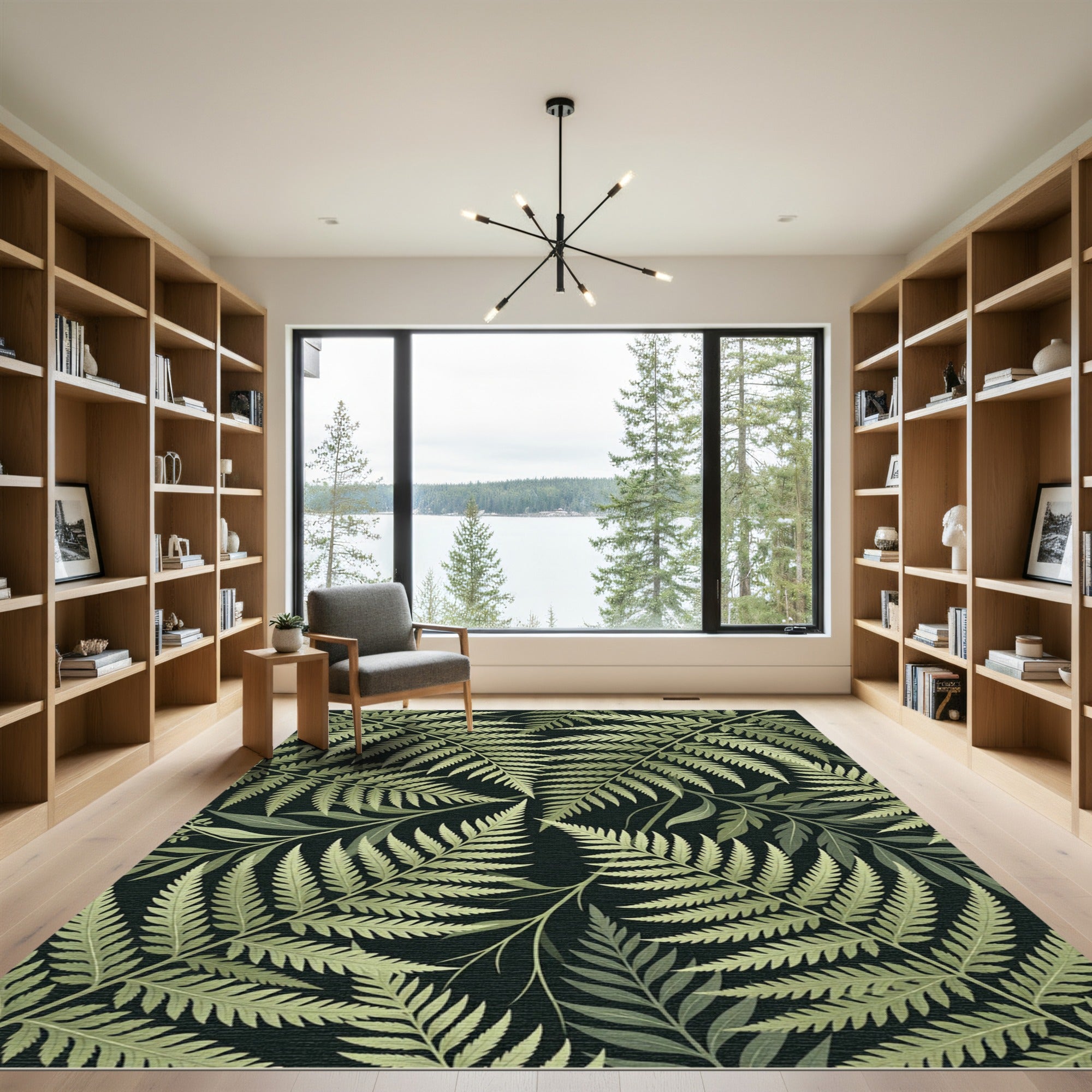 Lush Green Botanical Fern Rug
