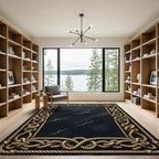Gold Rope Bordered Black Marble Rug