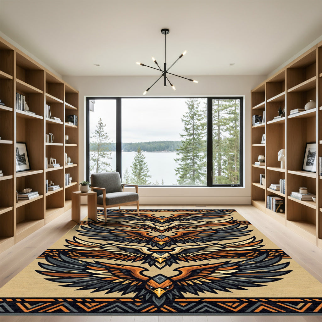 Earthy Tribal Eagle Wing Repeating Art Rug