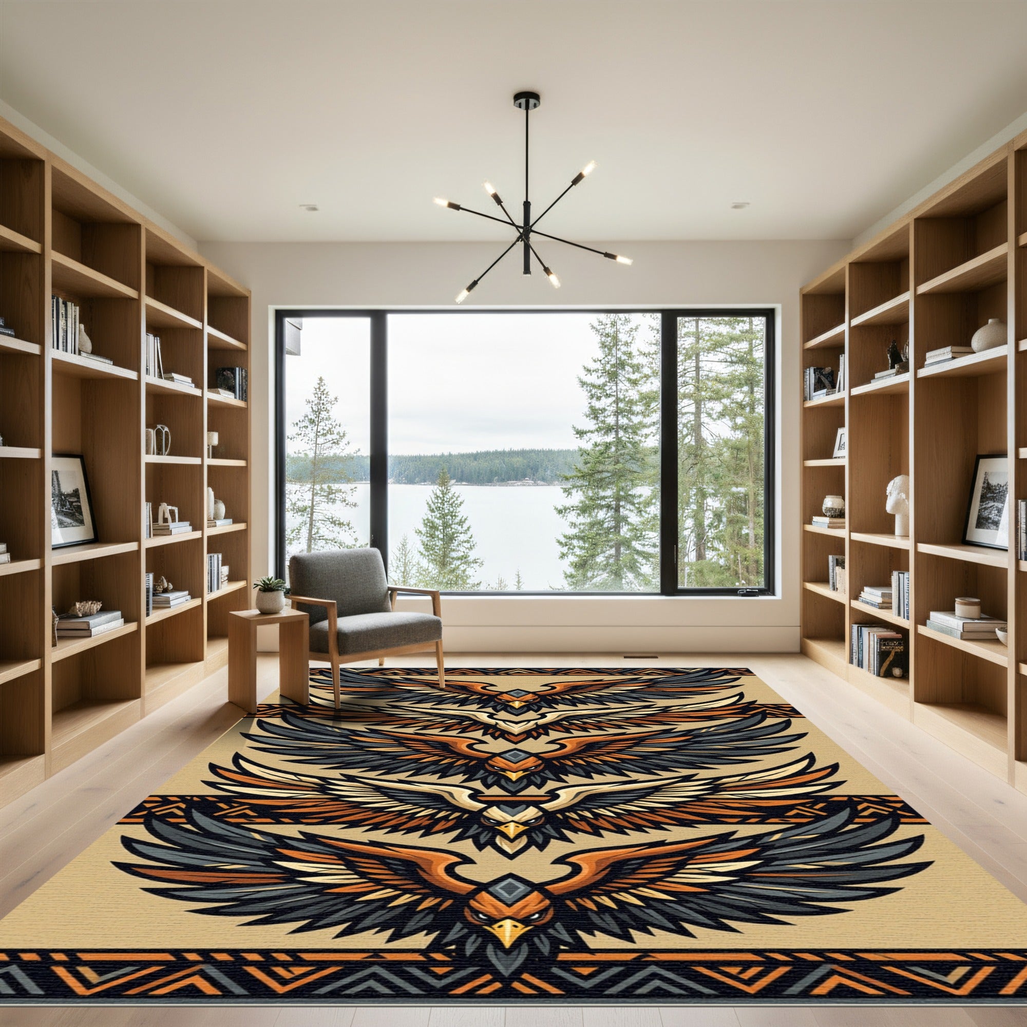 Earthy Tribal Eagle Wing Repeating Art Rug