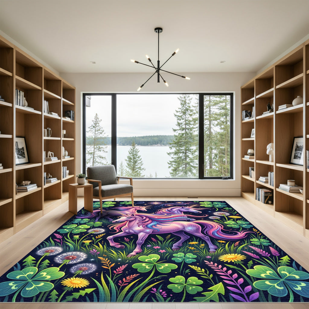 Stellar Unicorn Clover Fantasy Meadow Rug