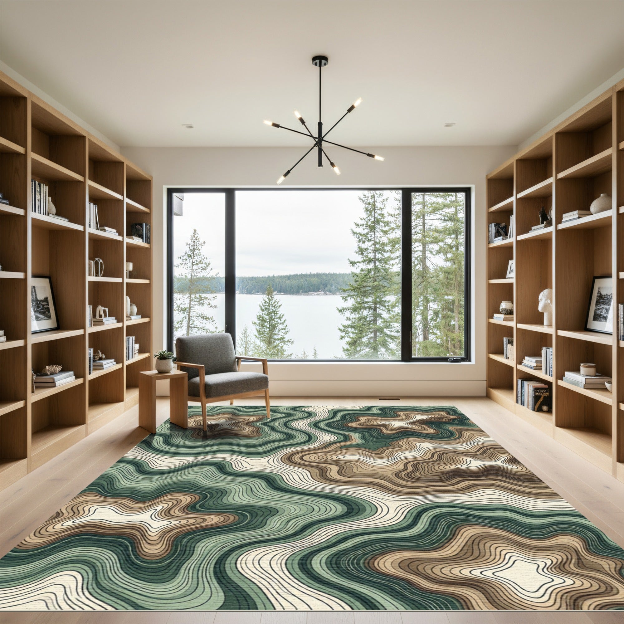 Earth Tone Abstract Topographic Swirl Rug