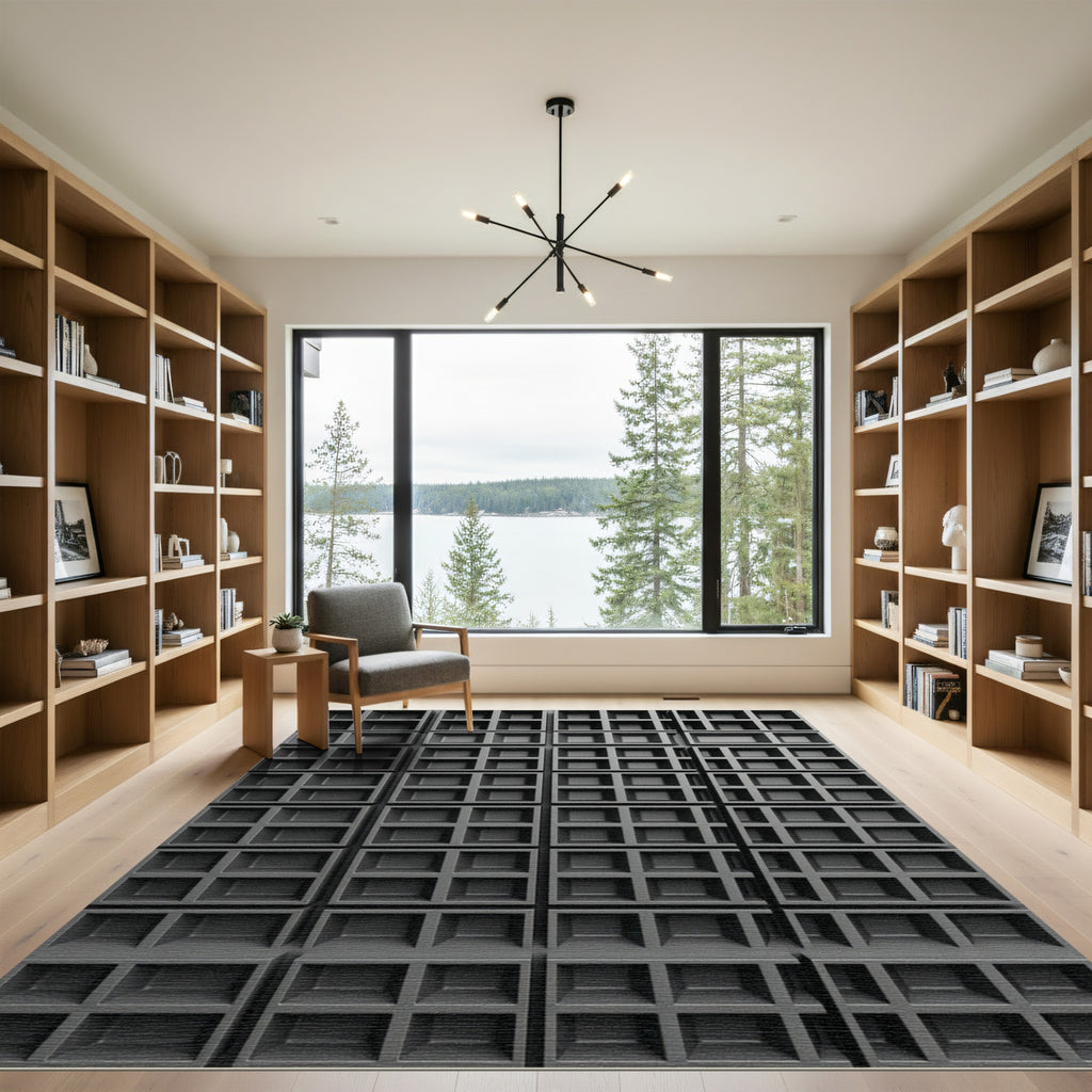 Modern Charcoal Architectural Grid Texture Rug