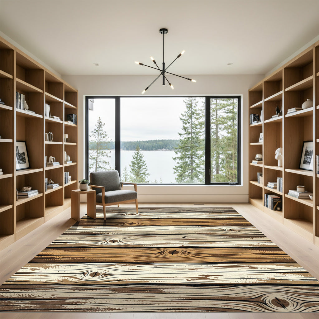Rustic Wooden Grain Horizontal Texture Rug