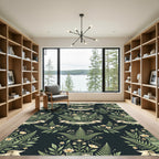 Botanical Fern Crest and Floral Meadow Rug