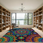 Vibrant Neon Geometric Mandala Art Rug