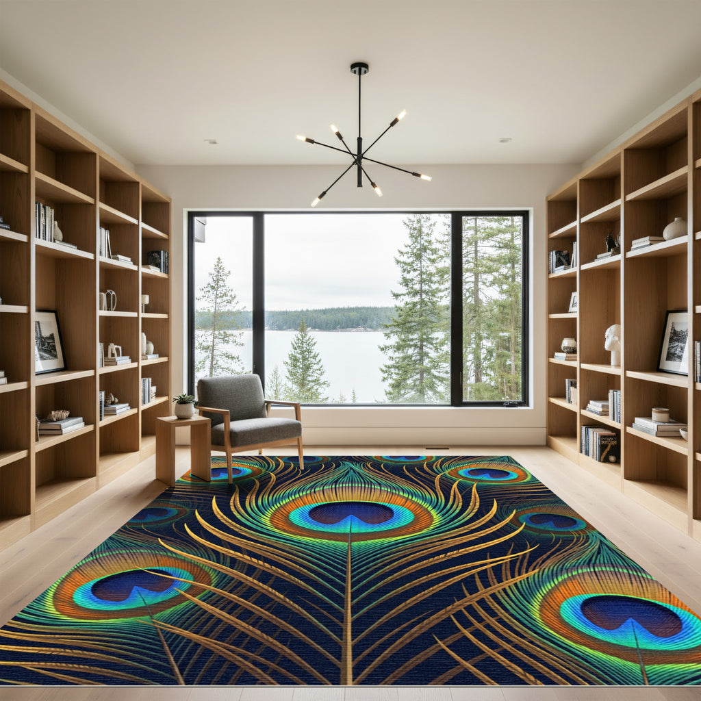 Vibrant Peacock Feather Radiance Rug