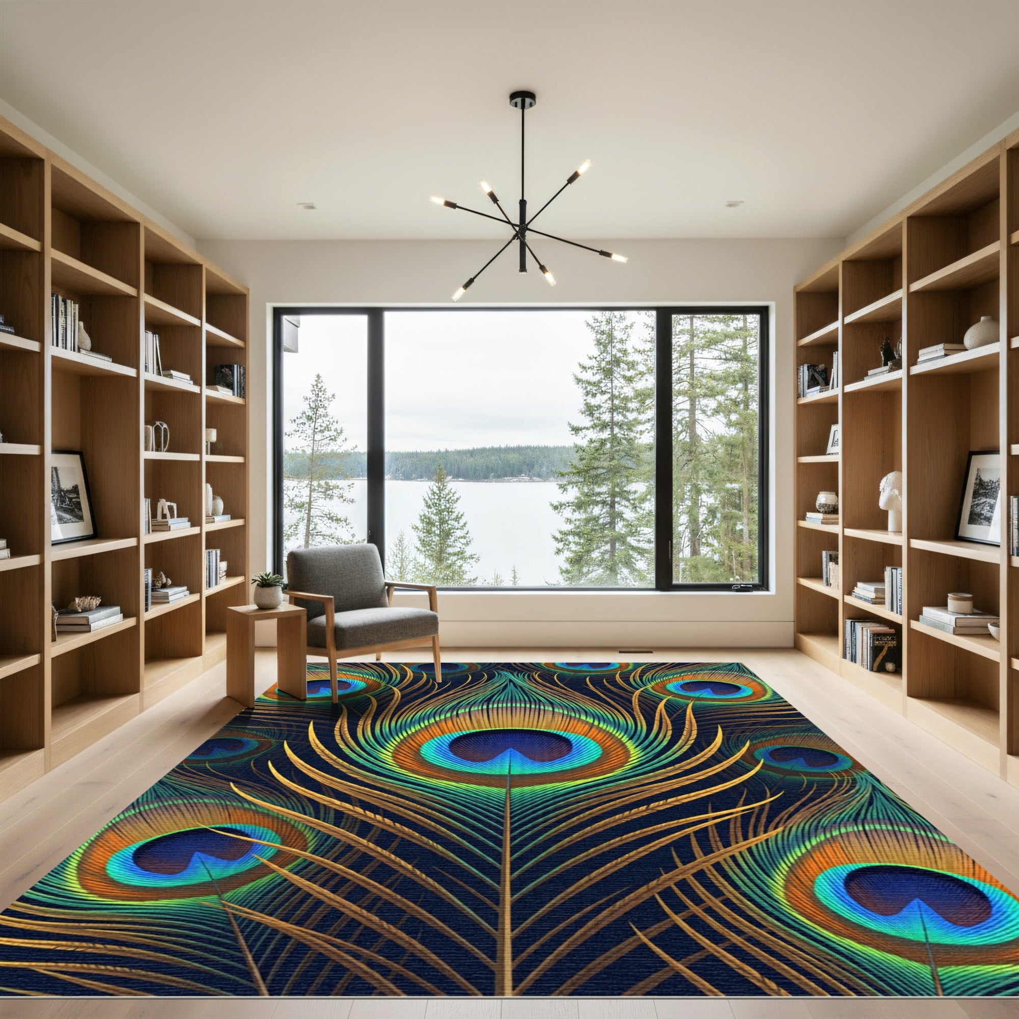 Vibrant Peacock Feather Radiance Rug