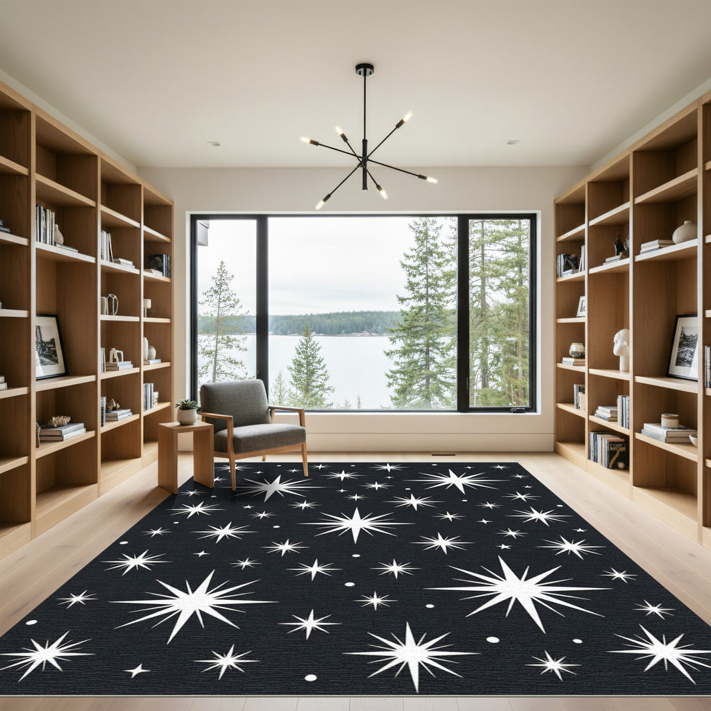 Mid Century White Starburst Collection Rug