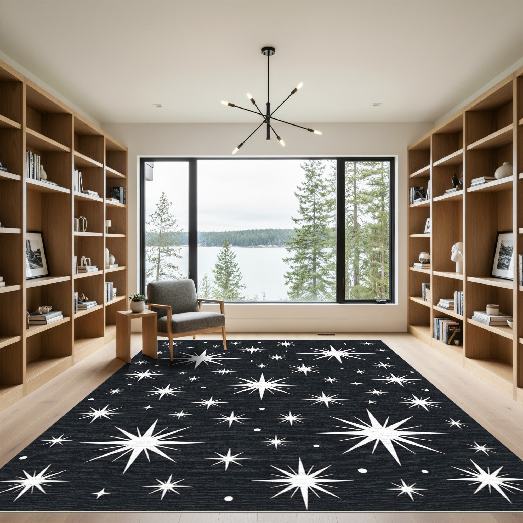 Mid Century White Starburst Collection Rug