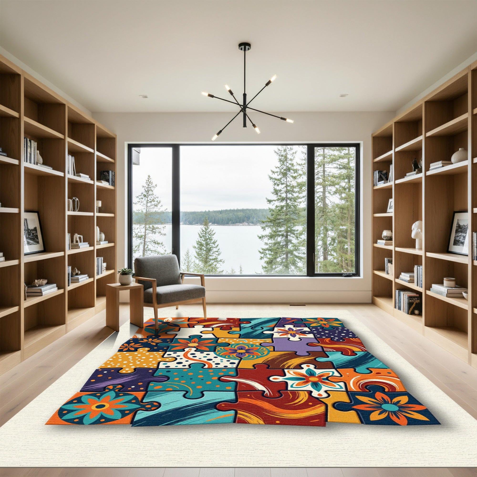 Whimsical Floral Puzzle Piece Medley Rug