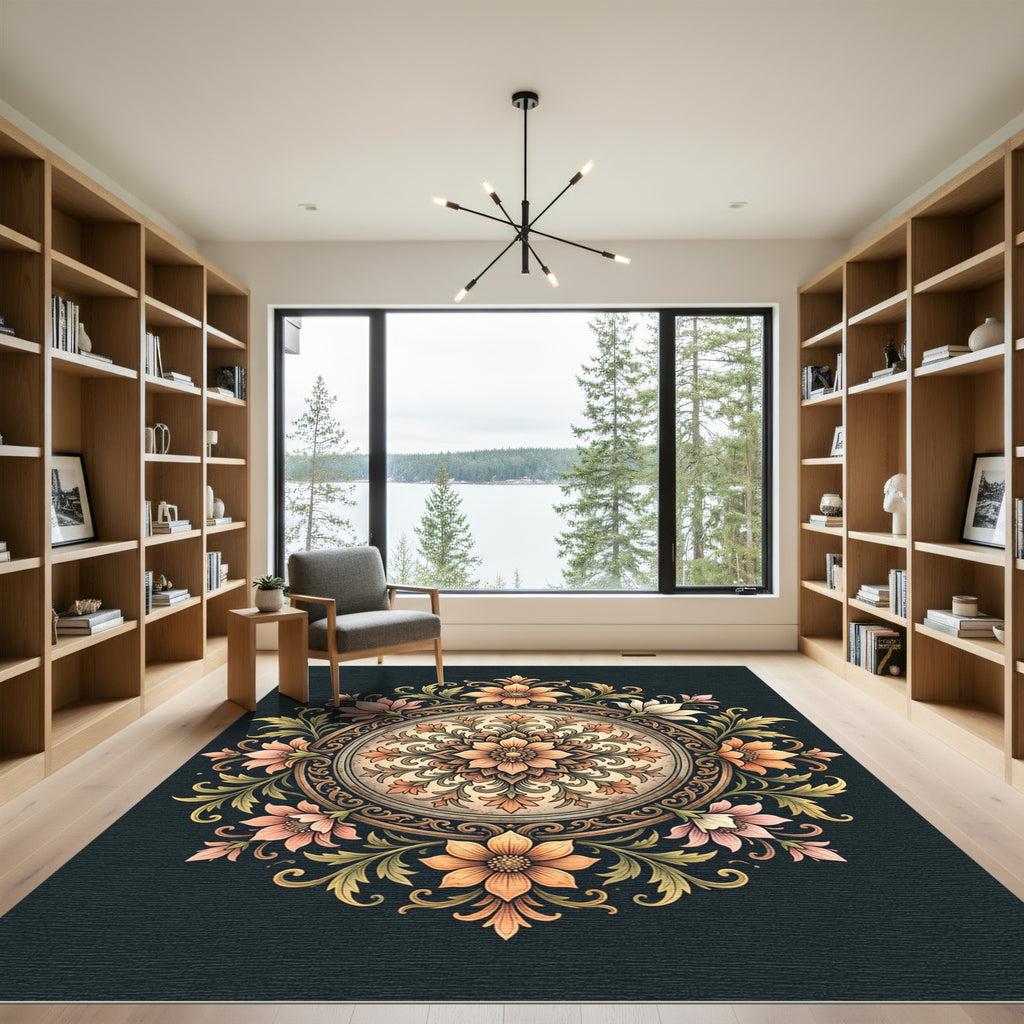 Vintage Floral Medallion Earthy Gold Rug