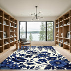 Elegant Indigo Wisteria Botanical Floral Rug