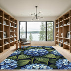 Lush Blue Hydrangea Botanical Garden Rug