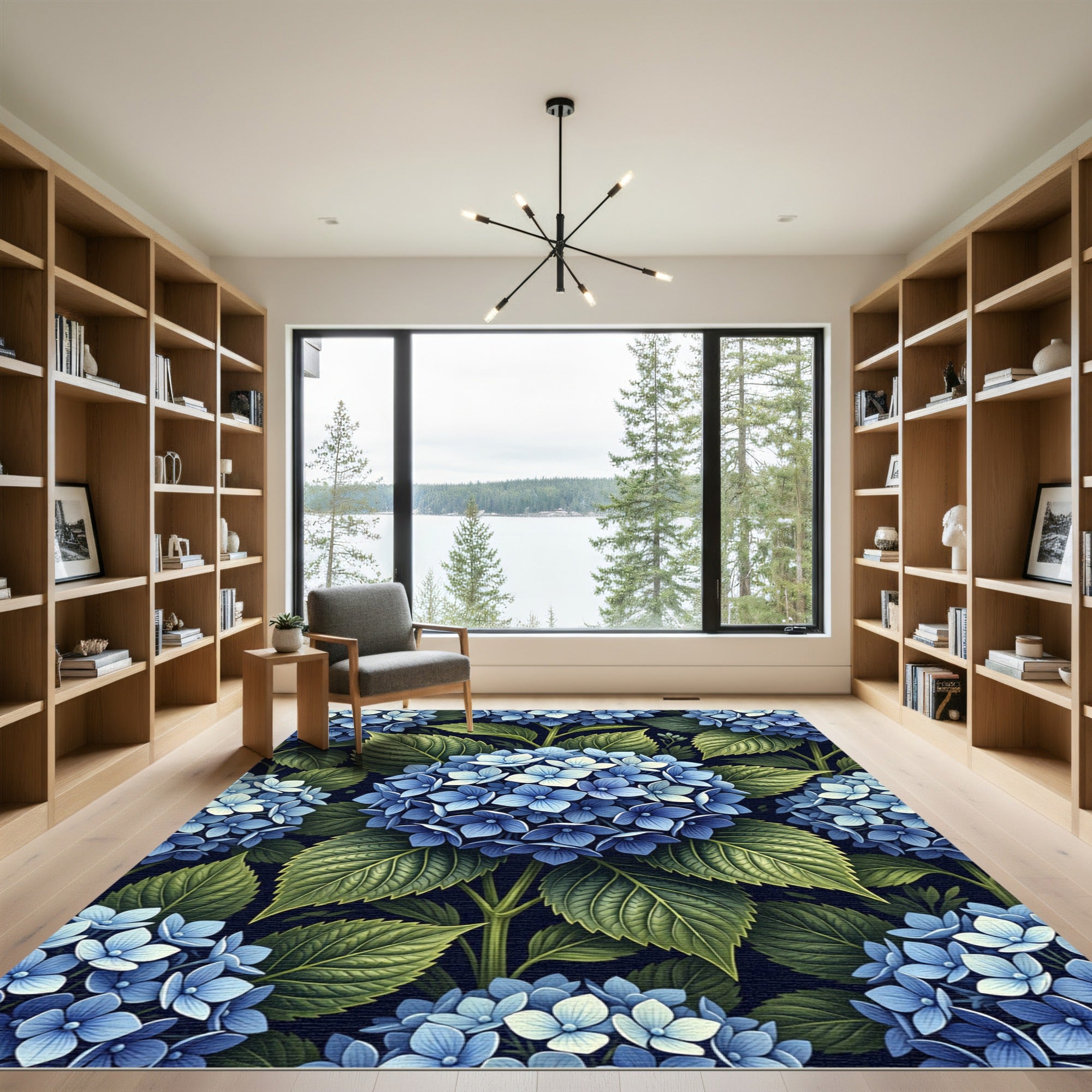 Lush Blue Hydrangea Botanical Garden Rug