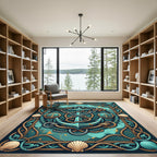 Nautical Teal Anchor Rope Shield Maritime Art Rug