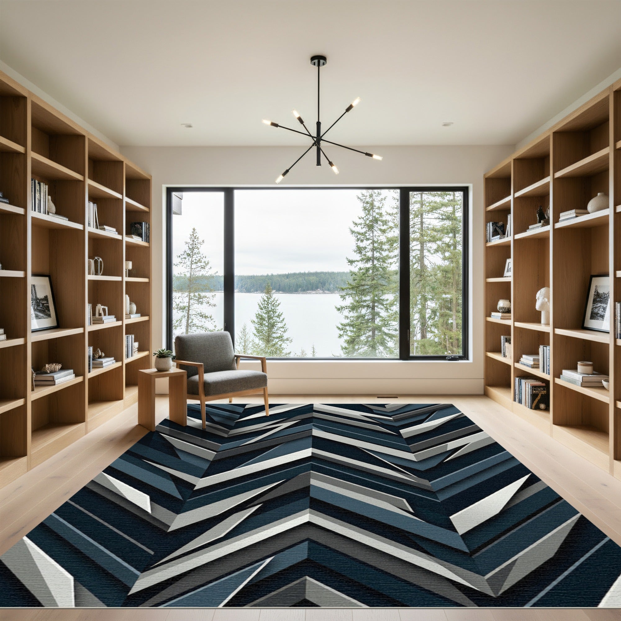 Deep Blue Jagged Chevron Rug
