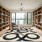 Black and Cream Abstract Ribbon Swirl Rug