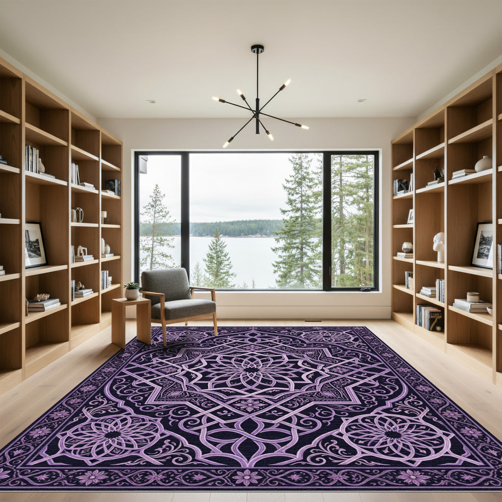 Intricate Violet Mandala Geometric Ornament Rug