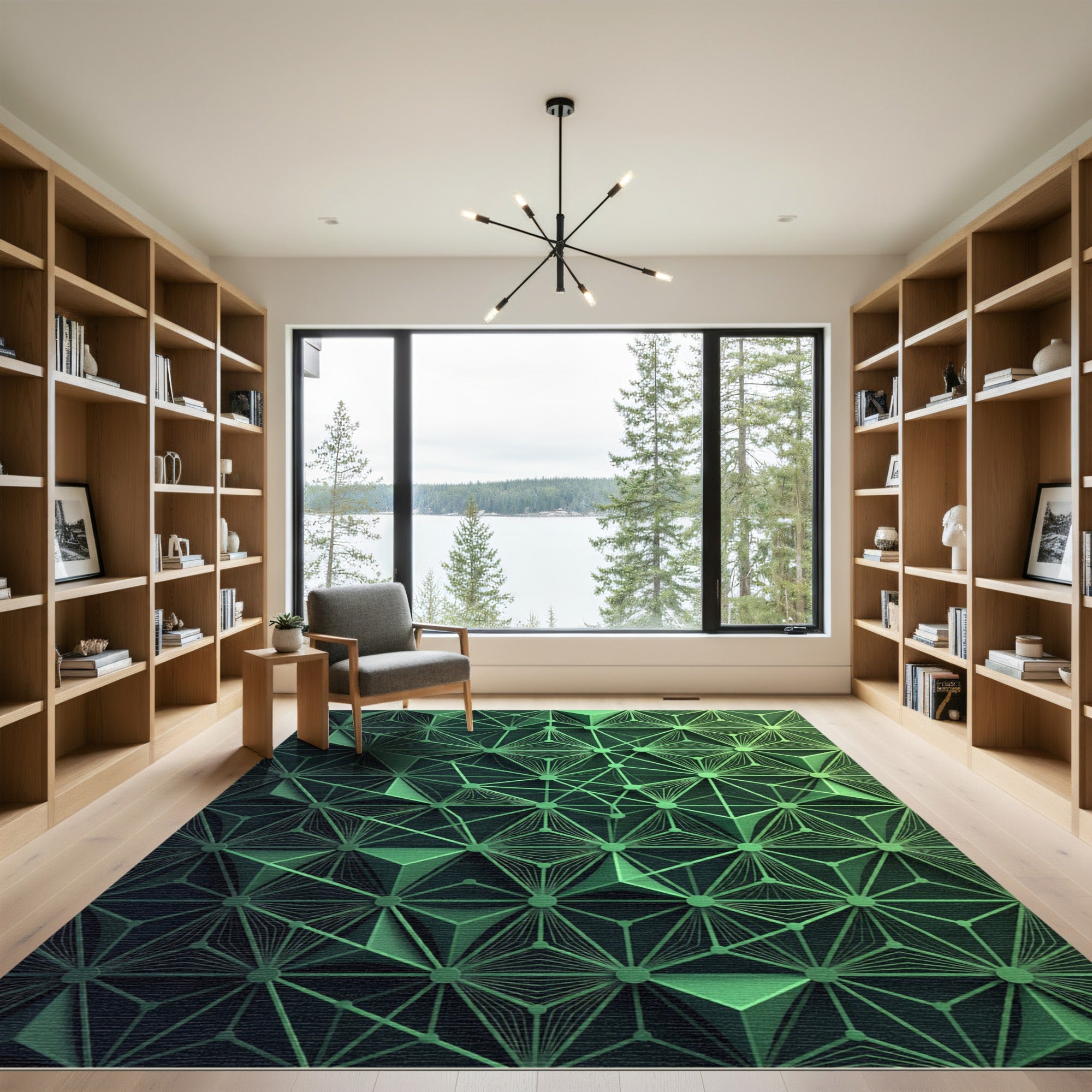 Emerald Geometric Neural Network Rug