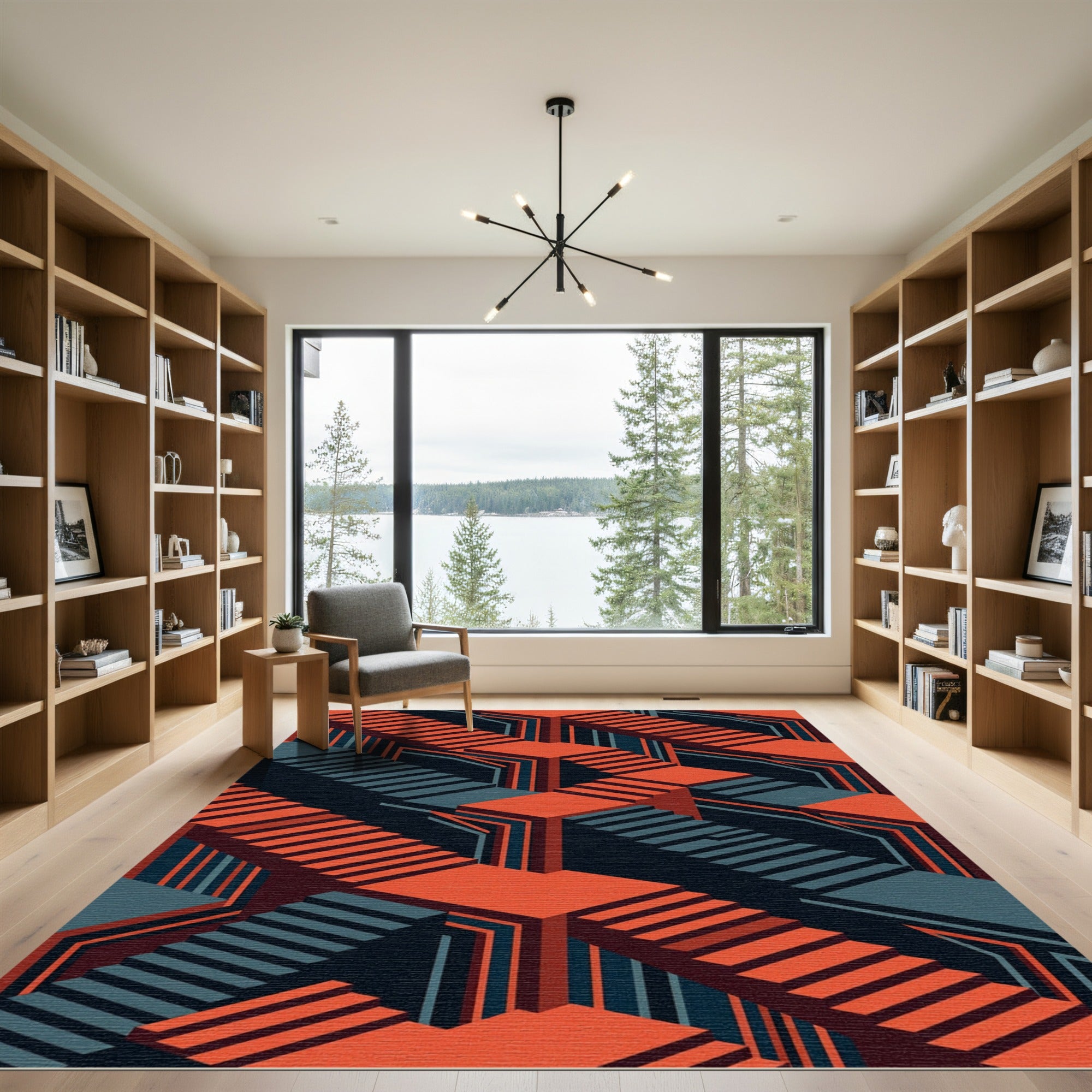 Orange and Teal Geometric Stairs Rug