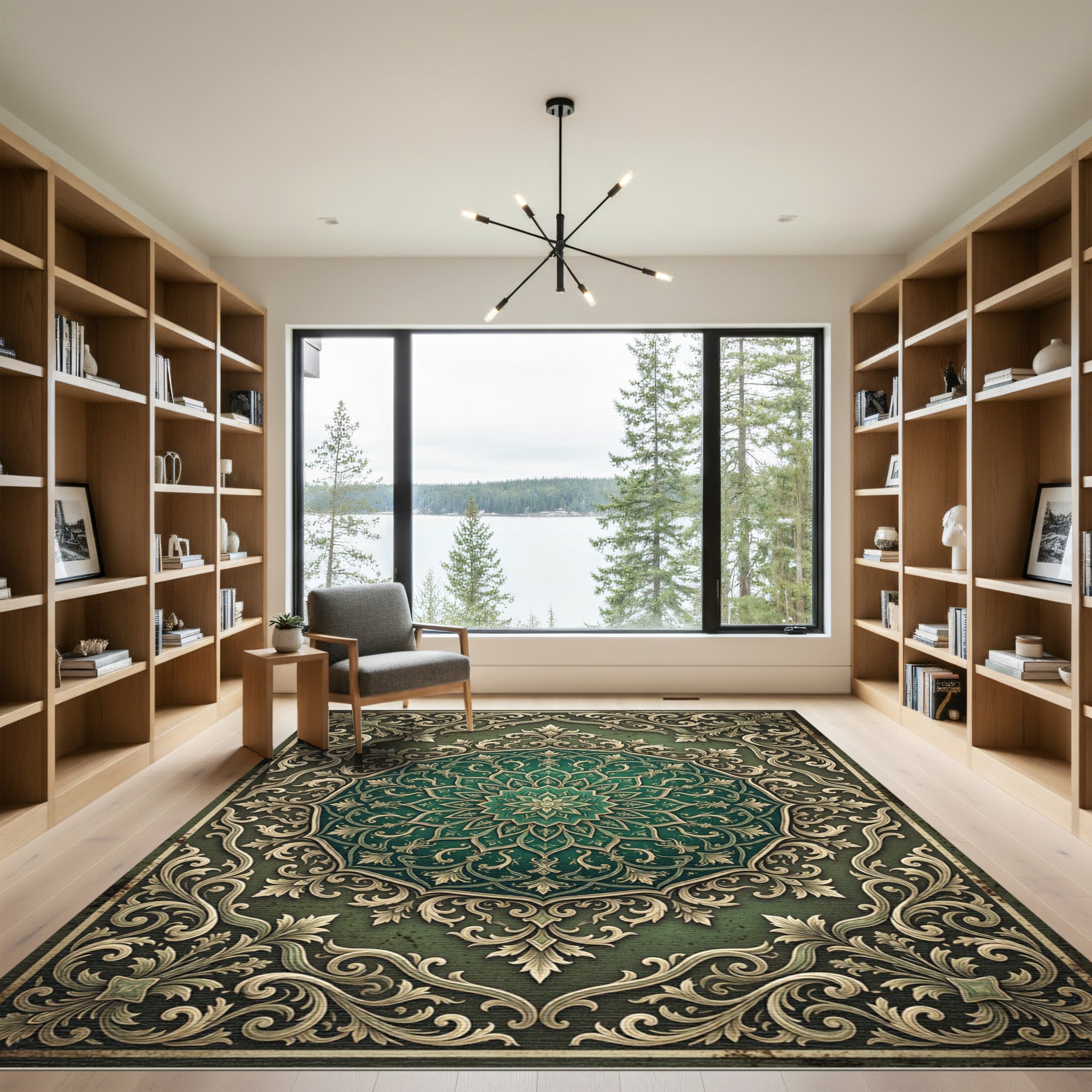 Elegant Emerald Filigree Ornate Medallion Rug
