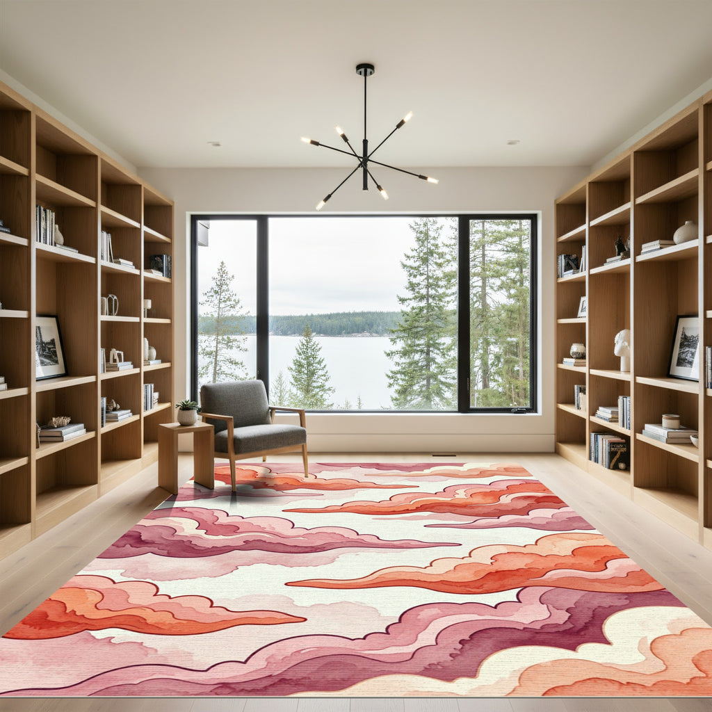 Crimson Cloudscape Watercolor Rug
