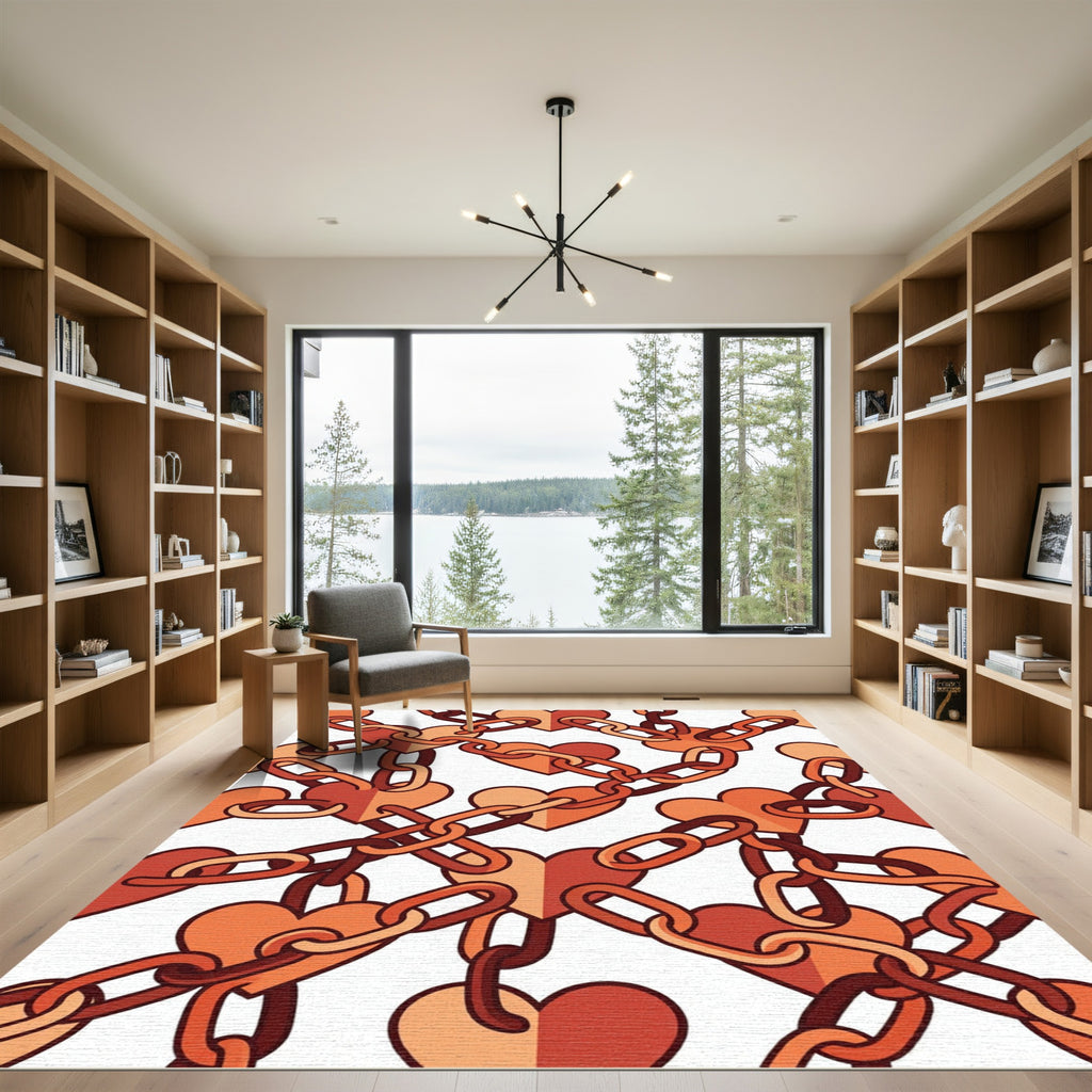 Terracotta Linked Heart Chain Graphic Rug