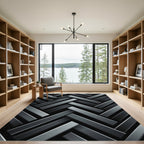 Dark Gray Herringbone Interlocking Stripes Rug