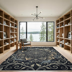 Ethereal Charcoal Gold Floral Medallion Rug