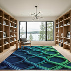 Gradient Blue Green Interlocking Geometric Mesh Rug