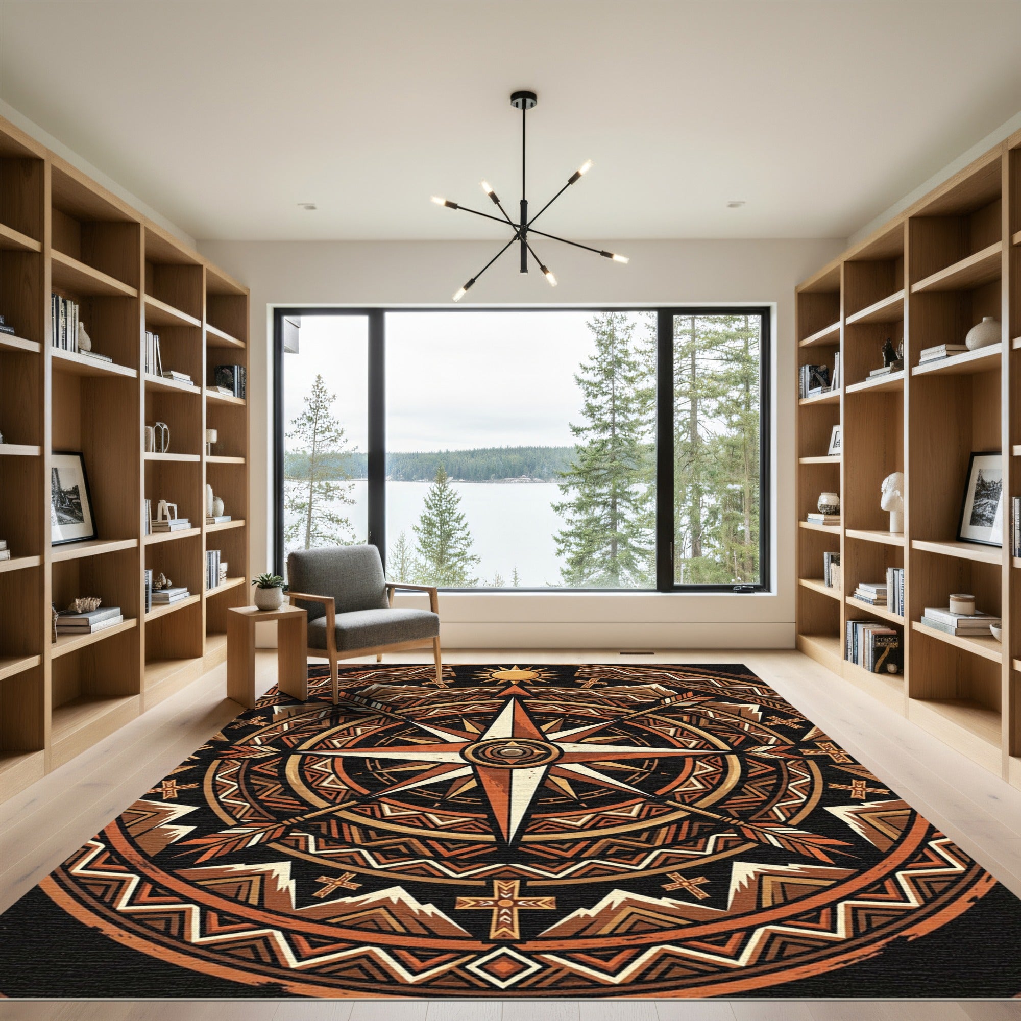 Earthy Sunset Compass Geometric Totem Rug